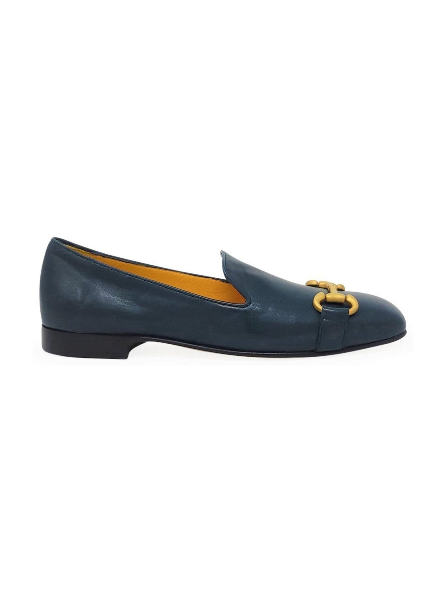 Teal Leather Square Toe Loafer - Courbe et Compagnie
