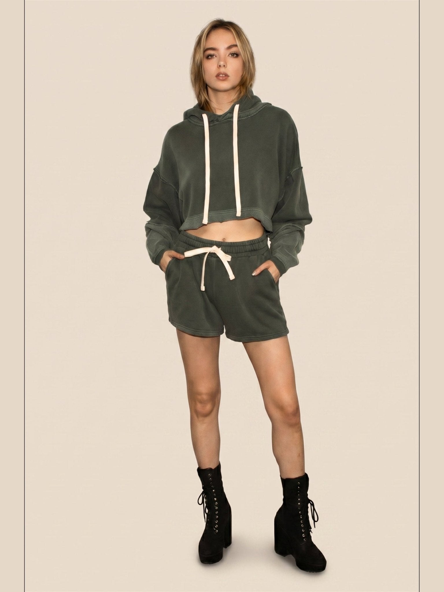 The Bonnie Cropped Hoodie - Olive - Courbe et Compagnie
