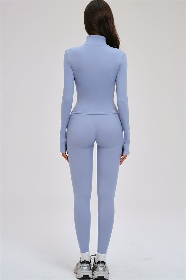 The Kinetic Zip Jacket Cross Back Sports Bra Leggings 3-Piece Set - Courbe et Compagnie