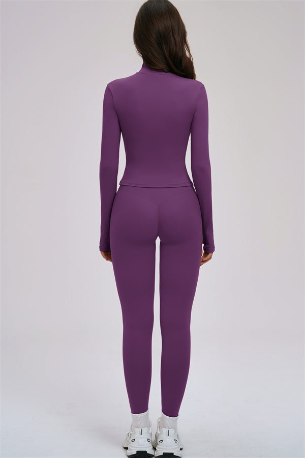 The Kinetic Zip Jacket Cross Back Sports Bra Leggings 3-Piece Set - Courbe et Compagnie
