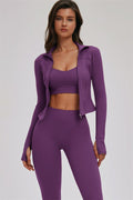 The Kinetic Zip Jacket Cross Back Sports Bra Leggings 3-Piece Set - Courbe et Compagnie