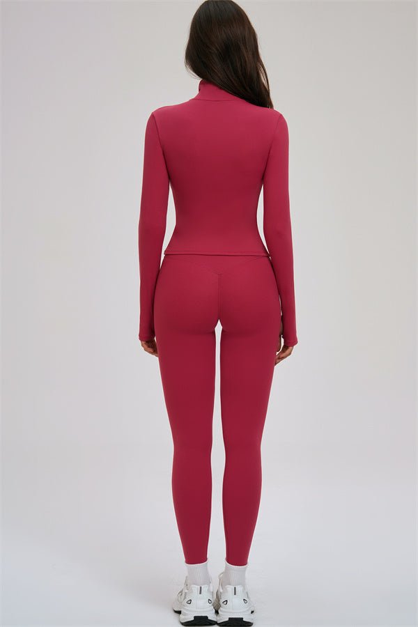 The Kinetic Zip Jacket Cross Back Sports Bra Leggings 3-Piece Set - Courbe et Compagnie