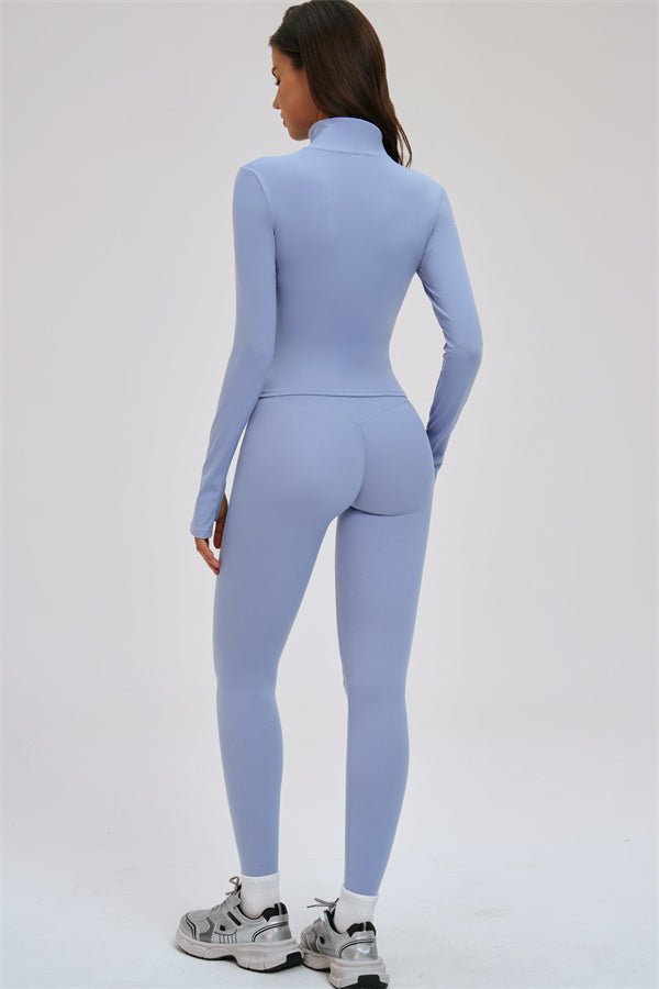 The Kinetic Zip Jacket Cross Back Sports Bra Leggings 3-Piece Set - Courbe et Compagnie