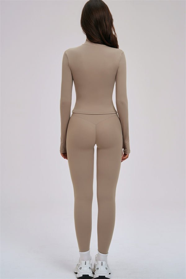 The Kinetic Zip Jacket Cross Back Sports Bra Leggings 3-Piece Set - Courbe et Compagnie