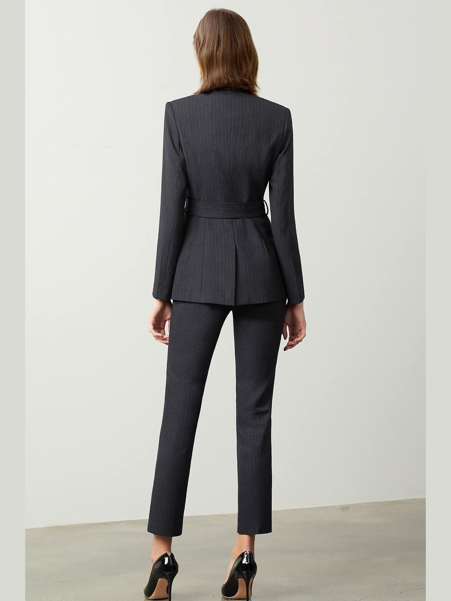The Noir Élan Belted Stripped Suit - Courbe et Compagnie