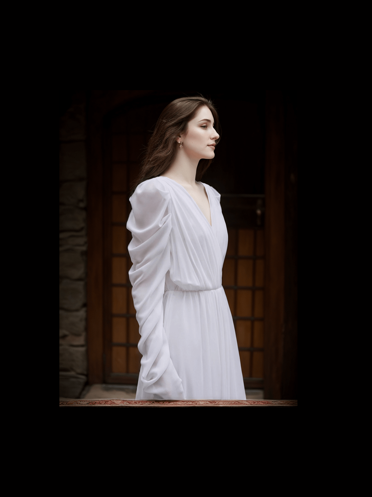 Timeless Chiffon Long Sleeve Wedding Gown with Draped Sleeves and Deep V Back - Courbe et Compagnie