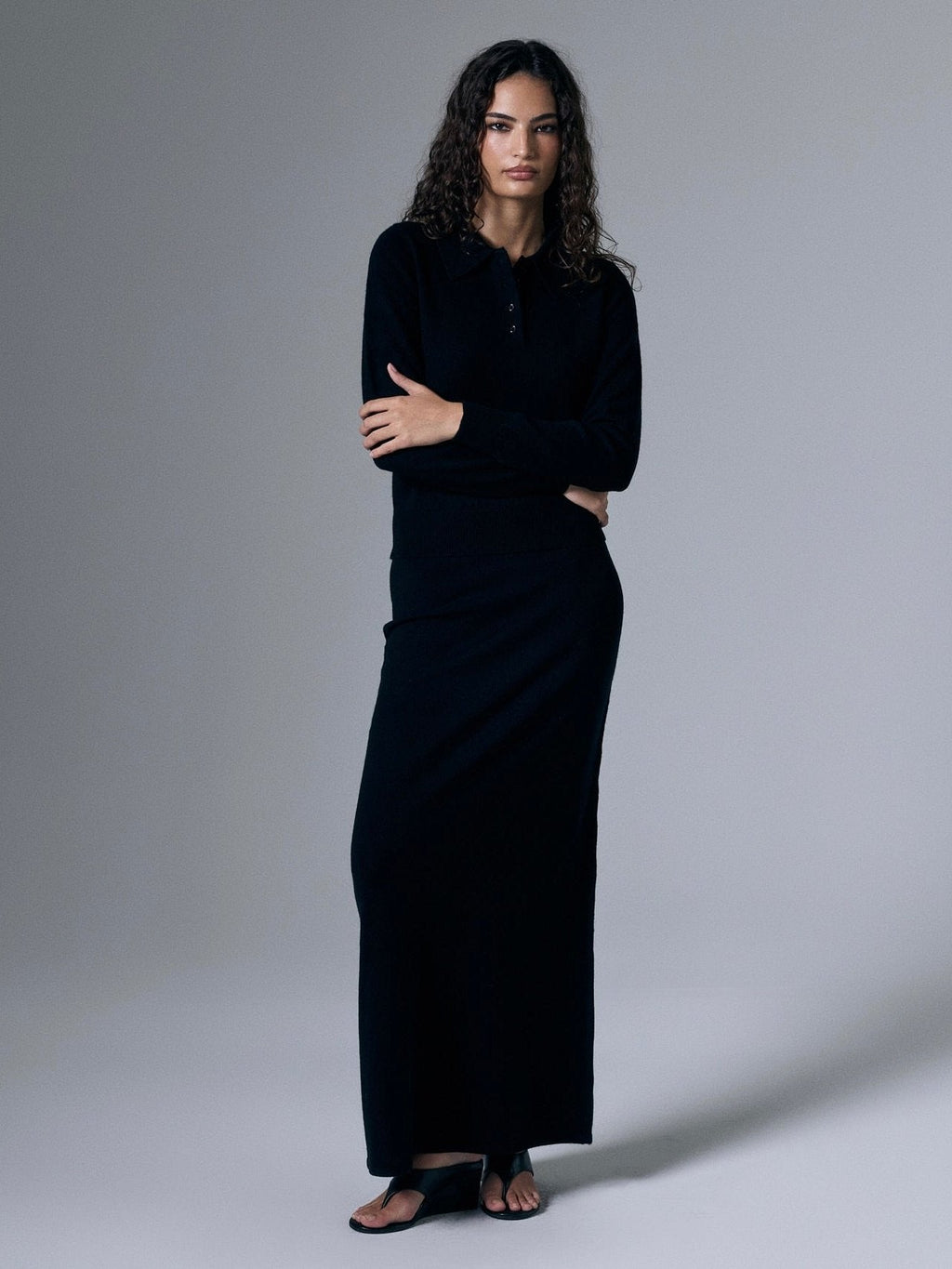 Tove Cashmere Polo Shirt With Open Collar Ribbed Hem - Courbe et Compagnie