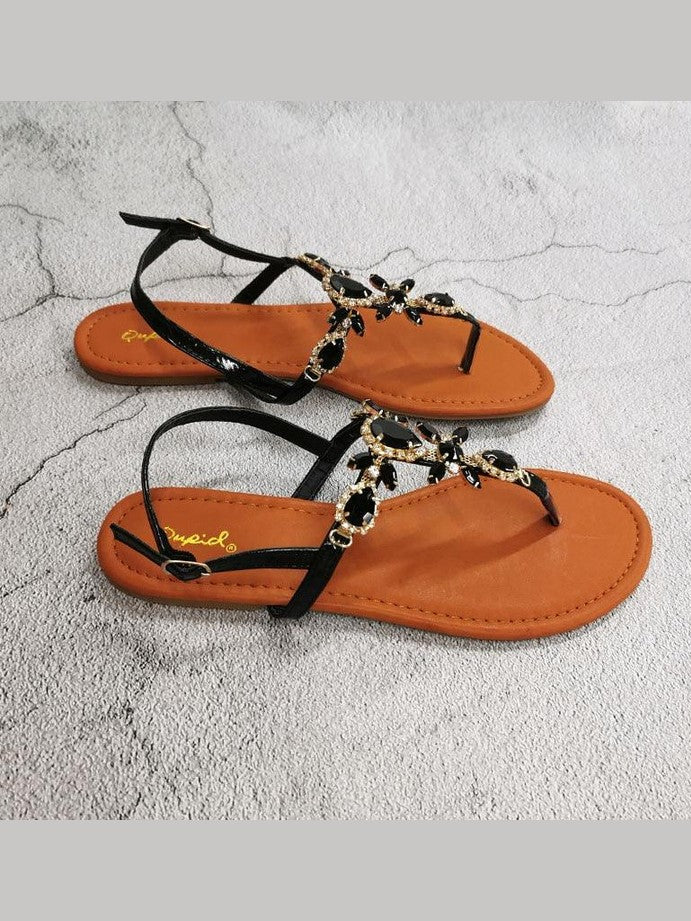 Trendy Summer Women's Shoes Beautiful Crystal Shiny Flat Sandals With Back Strap Footwear Rhinestones Flat Sandals Strappy Comfort Open Toe Flat Women Sandals - Courbe et Compagnie