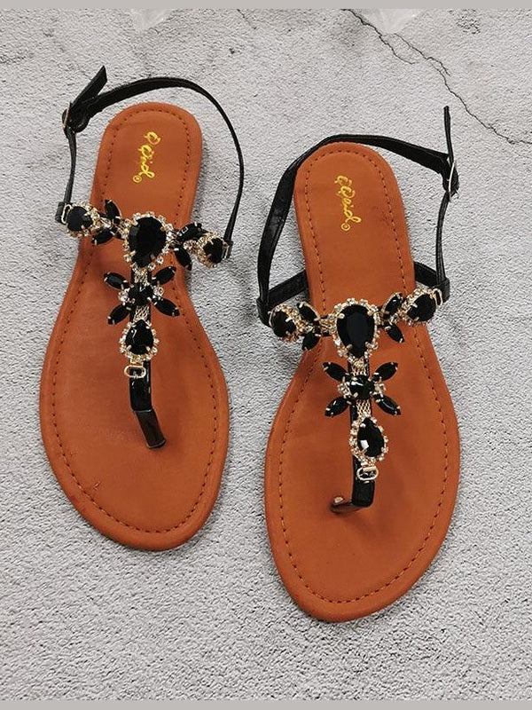 Trendy Summer Women's Shoes Beautiful Crystal Shiny Flat Sandals With Back Strap Footwear Rhinestones Flat Sandals Strappy Comfort Open Toe Flat Women Sandals - Courbe et Compagnie