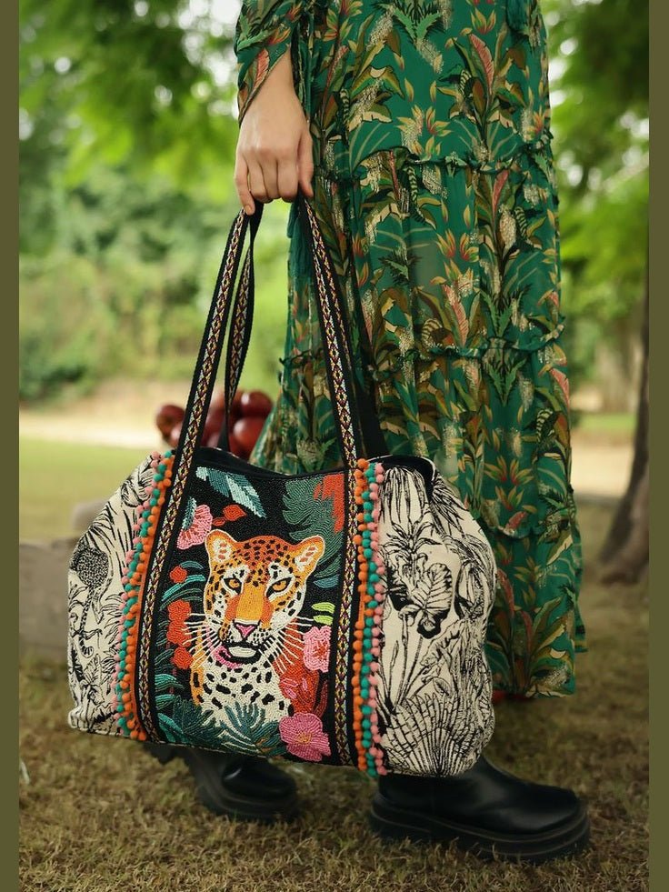 Tropical Leopard Embellished Tote - Courbe et Compagnie