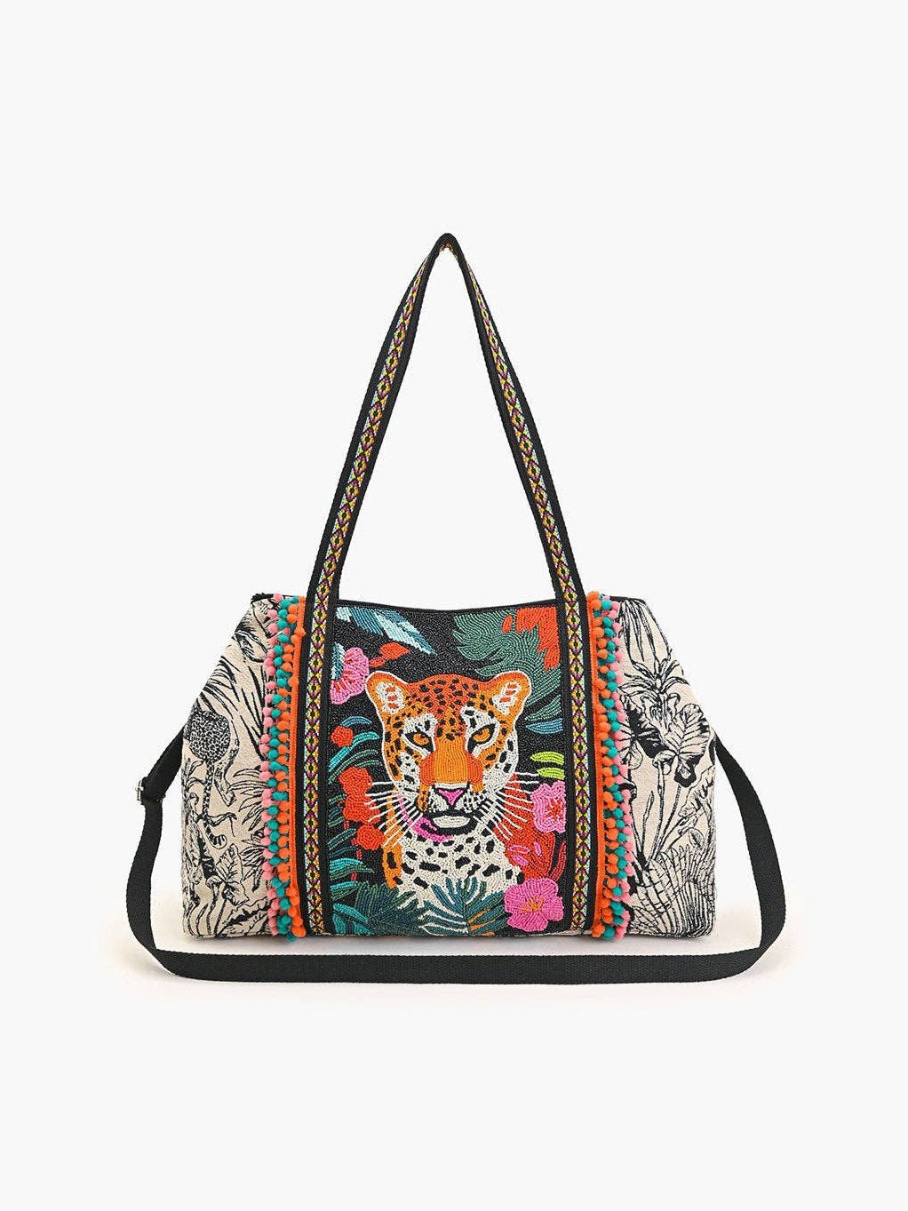 Tropical Leopard Embellished Tote - Courbe et Compagnie