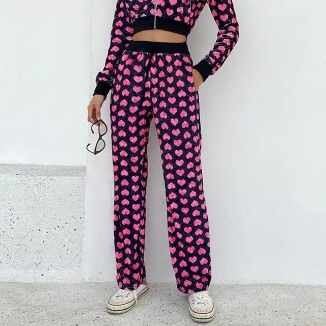 Unique Design Velvet Heart Print Cropped Top Bomber Jacket For Women Autumn Cute Pink Long Sleeve Coats Zipper Winter Overcoat - Courbe et Compagnie