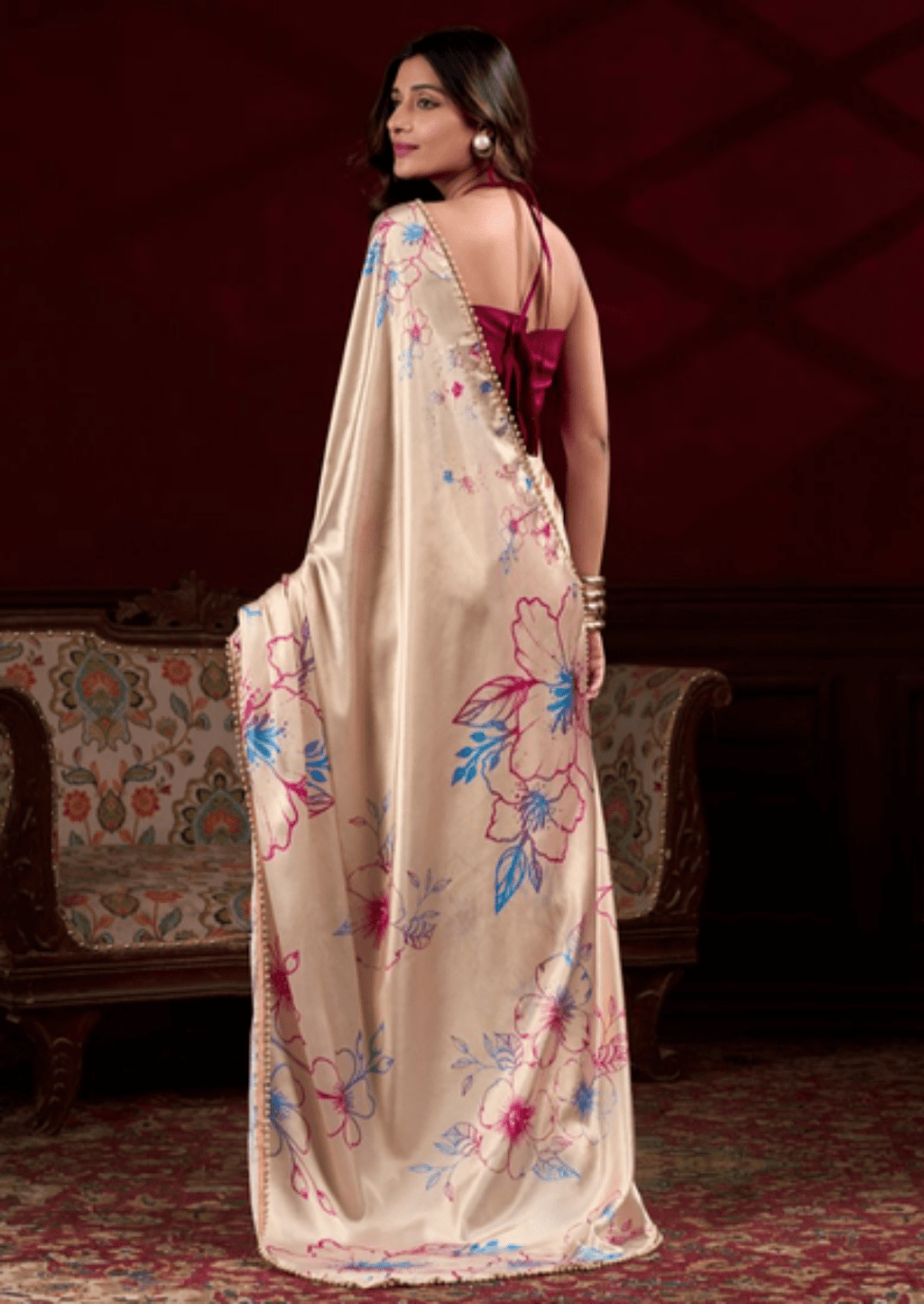 Vaanya Blush Satin Silk Saree - Courbe et Compagnie