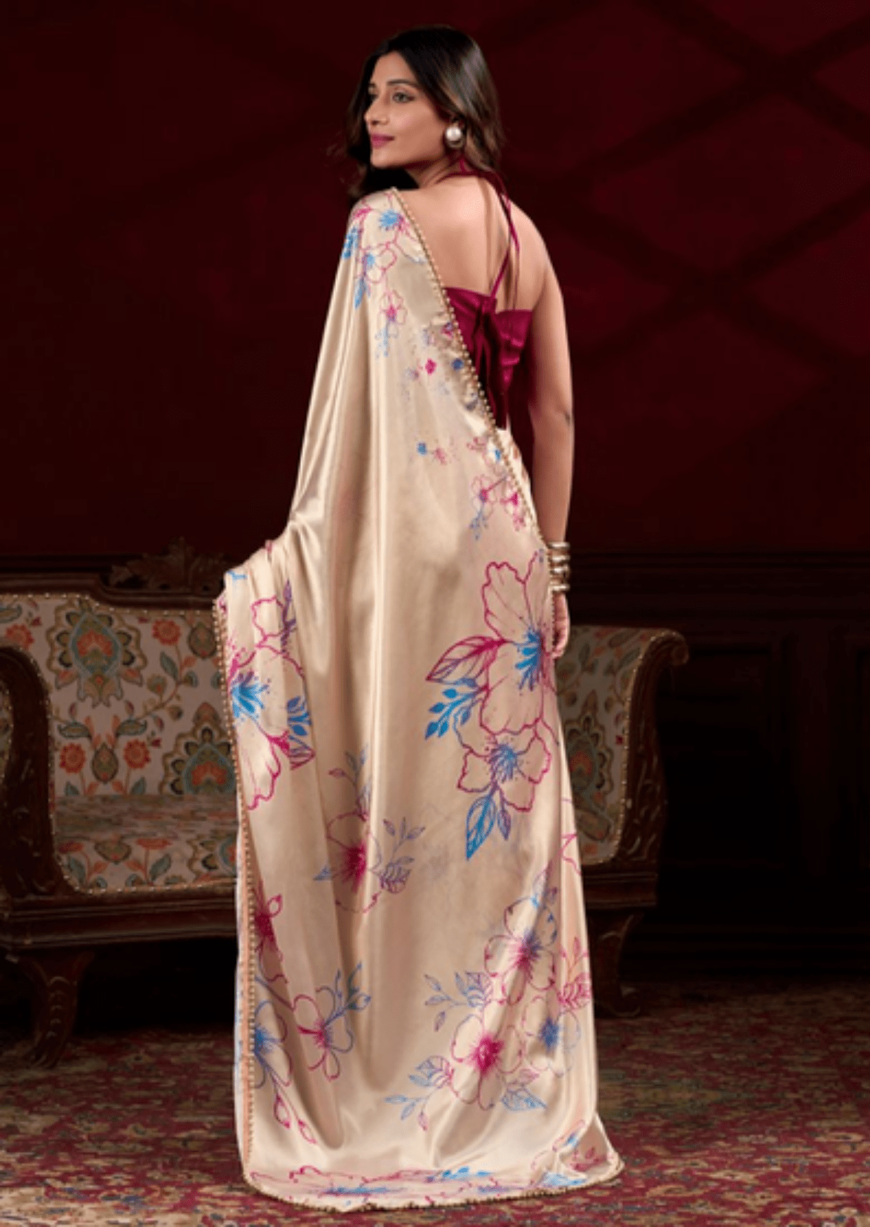 Vaanya Blush Satin Silk Saree - Courbe et Compagnie