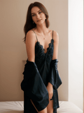 Victorian Style Lace Silky Lingerie Set - Elegant Night Dress & Robe in 3 Colors Next Day Shipping - Courbe et Compagnie