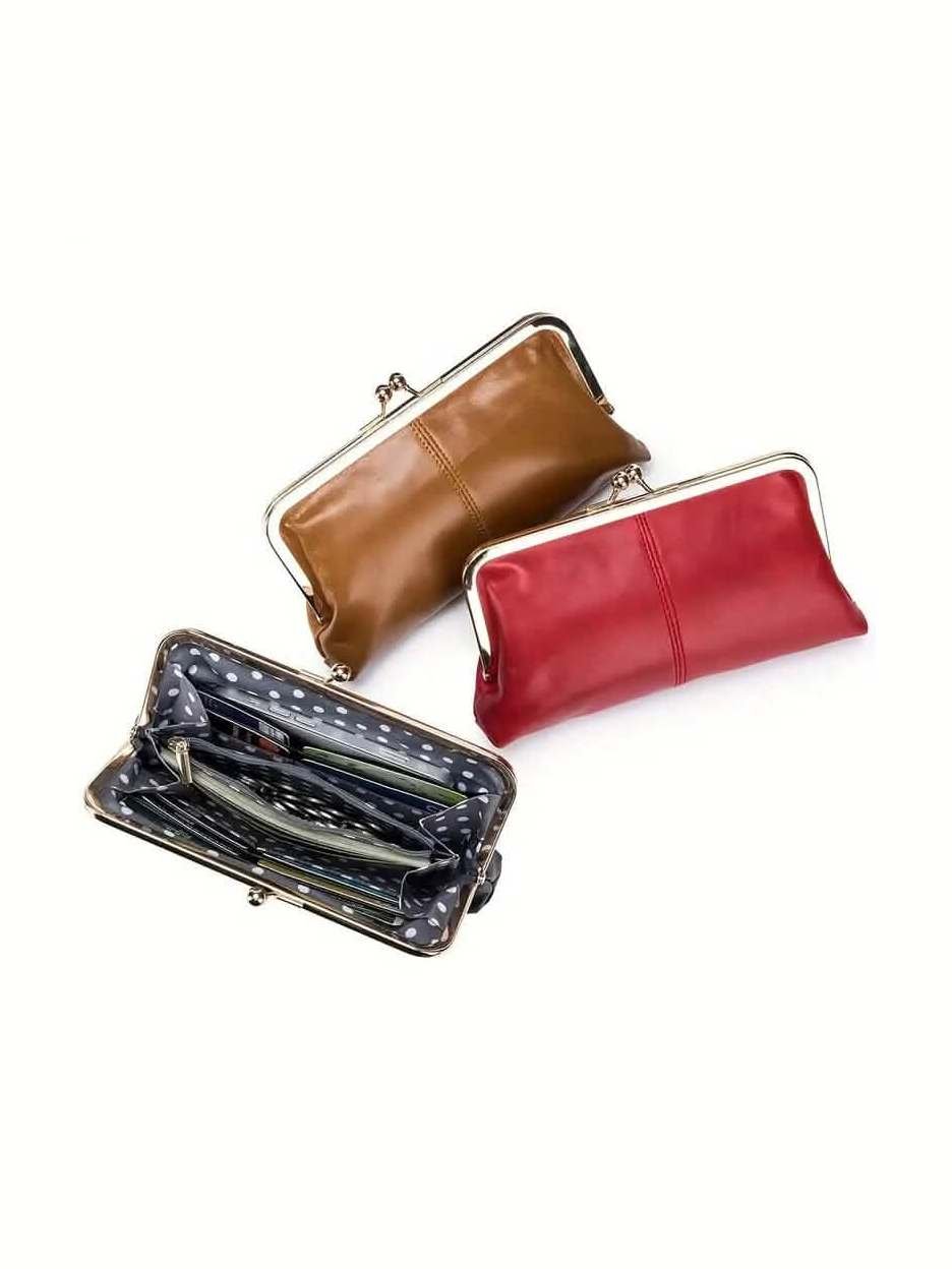 Vintage Chic Leather Clutch Lady Purse - Courbe et Compagnie