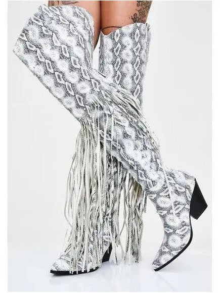 Vintage Fringe Over-the-Knee Boots - Courbe et Compagnie