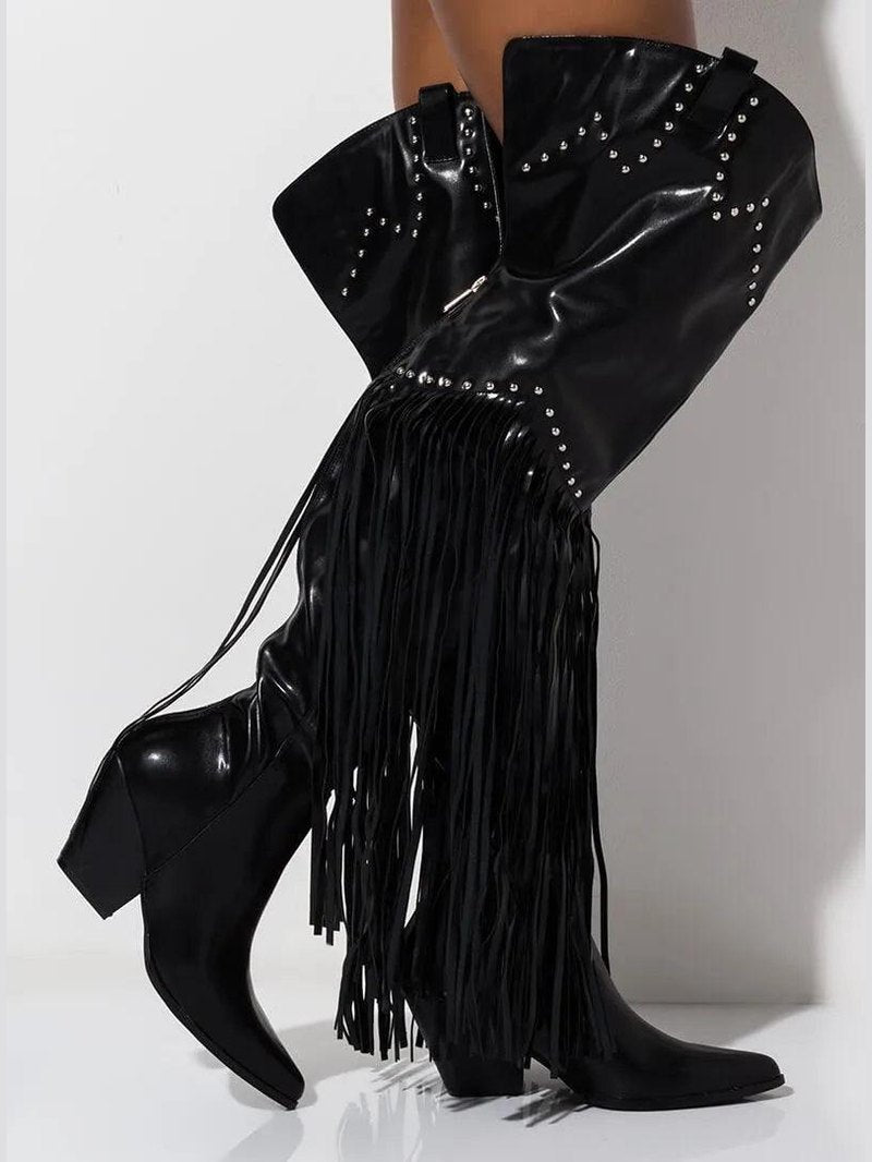 Vintage Fringe Over-the-Knee Boots - Courbe et Compagnie