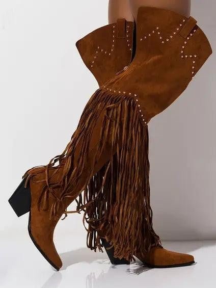 Vintage Fringe Over-the-Knee Boots - Courbe et Compagnie