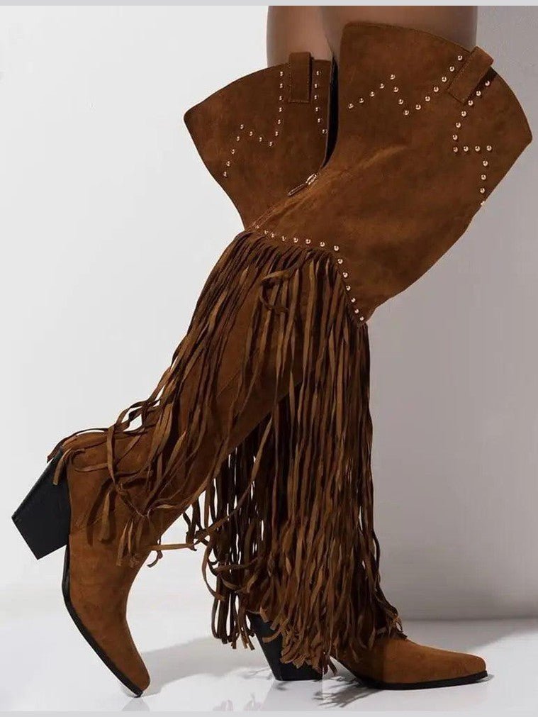Vintage Fringe Over-the-Knee Boots - Courbe et Compagnie