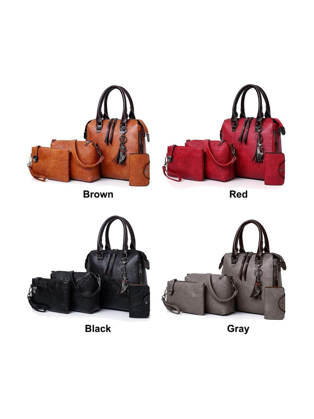 Vintage Leather 4-Piece Messenger Bag Set | Luxury Leather Tote, Clutch & Wallet Set - Courbe et Compagnie