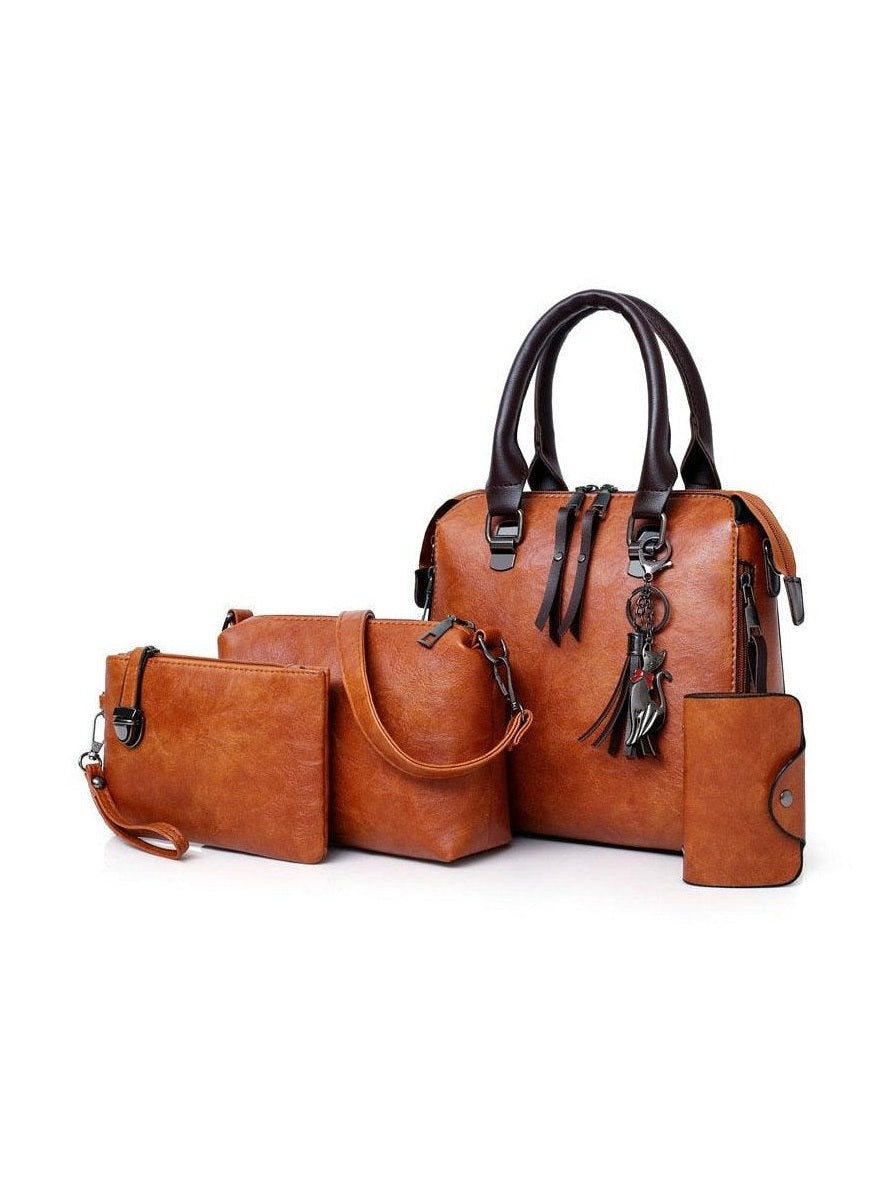 Vintage Leather 4-Piece Messenger Bag Set | Luxury Leather Tote, Clutch & Wallet Set - Courbe et Compagnie
