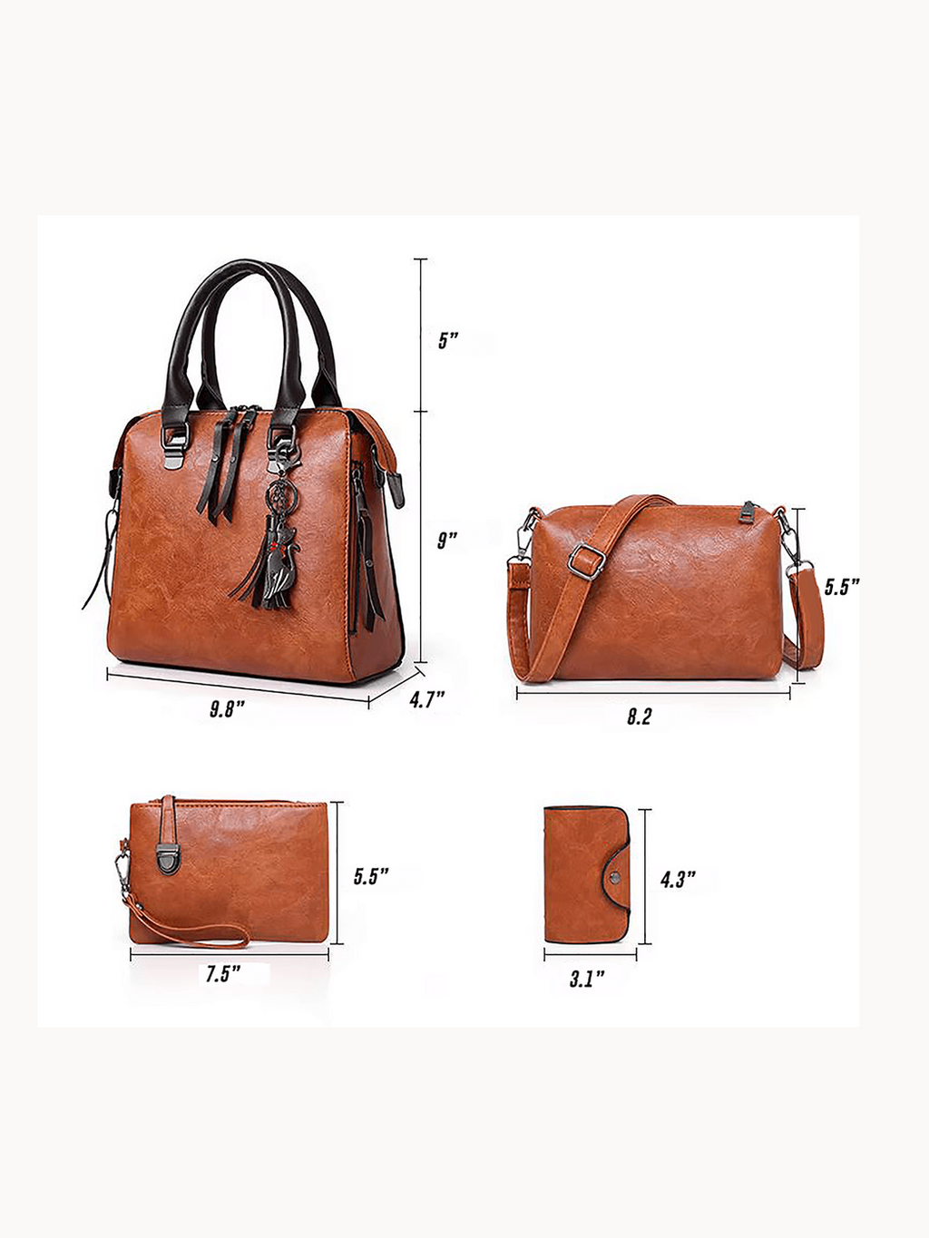 Vintage Leather 4-Piece Messenger Bag Set | Luxury Leather Tote, Clutch & Wallet Set - Courbe et Compagnie