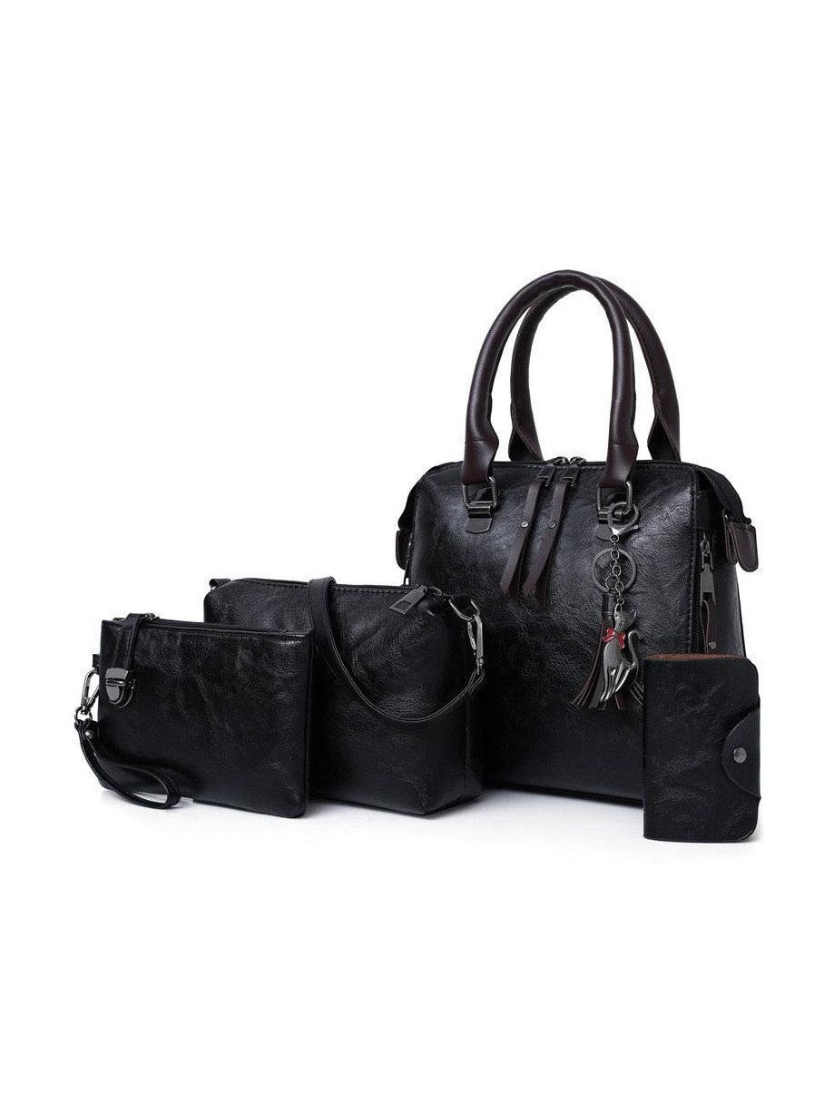 Vintage Leather 4-Piece Messenger Bag Set | Luxury Leather Tote, Clutch & Wallet Set - Courbe et Compagnie