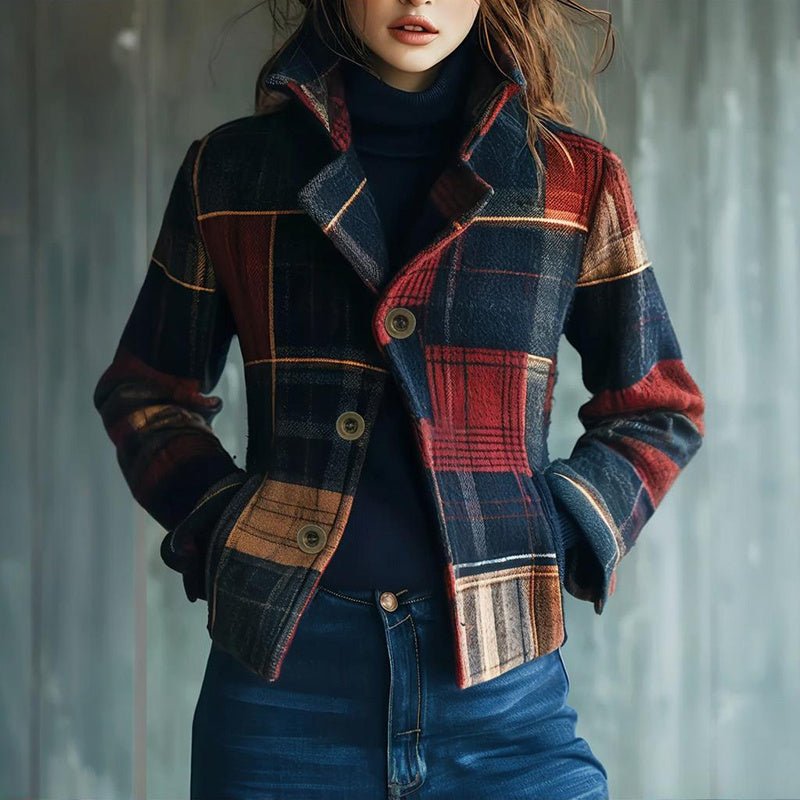 Vintage Stand Collar Blazer with Single-Row Buttons — Tailored Women’s Jacket - Courbe et Compagnie