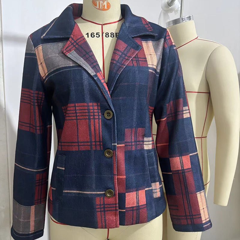 Vintage Stand Collar Blazer with Single-Row Buttons — Tailored Women’s Jacket - Courbe et Compagnie