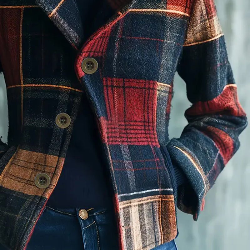 Vintage Stand Collar Blazer with Single-Row Buttons — Tailored Women’s Jacket - Courbe et Compagnie