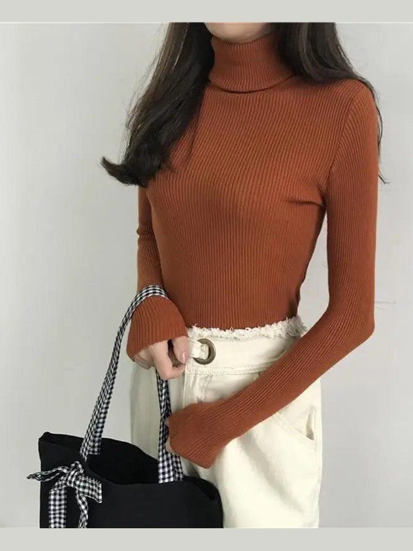Vintage Style Autumn Winter Thick Sweater For Women Knitted Ribbed Pullover Sweater Long Sleeve Turtleneck Slim Jumper Soft Warm Pullover - Courbe et Compagnie