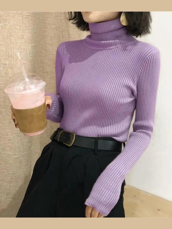 Vintage Style Autumn Winter Thick Sweater For Women Knitted Ribbed Pullover Sweater Long Sleeve Turtleneck Slim Jumper Soft Warm Pullover - Courbe et Compagnie