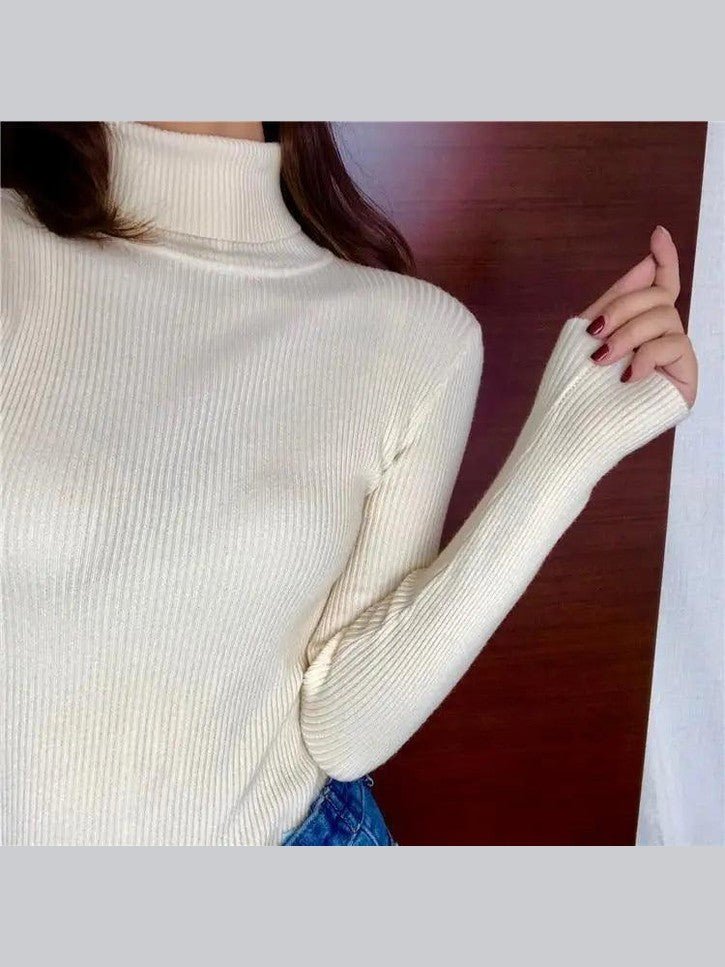 Vintage Style Autumn Winter Thick Sweater For Women Knitted Ribbed Pullover Sweater Long Sleeve Turtleneck Slim Jumper Soft Warm Pullover - Courbe et Compagnie