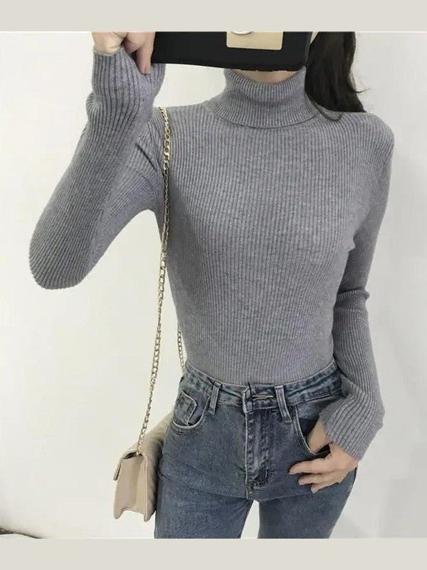 Vintage Style Autumn Winter Thick Sweater For Women Knitted Ribbed Pullover Sweater Long Sleeve Turtleneck Slim Jumper Soft Warm Pullover - Courbe et Compagnie