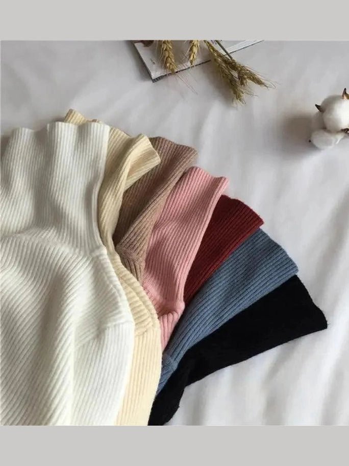 Vintage Style Autumn Winter Thick Sweater For Women Knitted Ribbed Pullover Sweater Long Sleeve Turtleneck Slim Jumper Soft Warm Pullover - Courbe et Compagnie