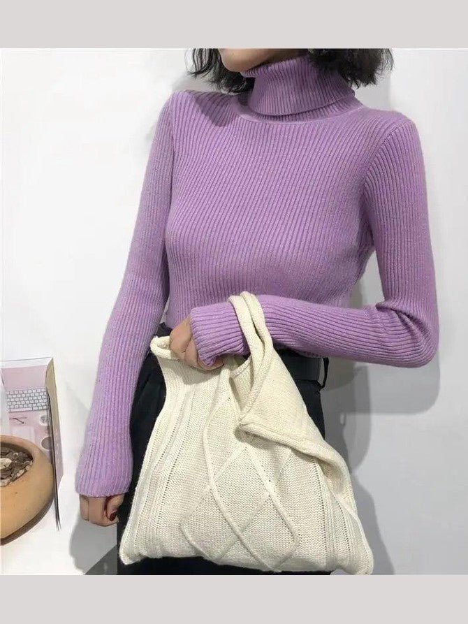 Vintage Style Autumn Winter Thick Sweater For Women Knitted Ribbed Pullover Sweater Long Sleeve Turtleneck Slim Jumper Soft Warm Pullover - Courbe et Compagnie