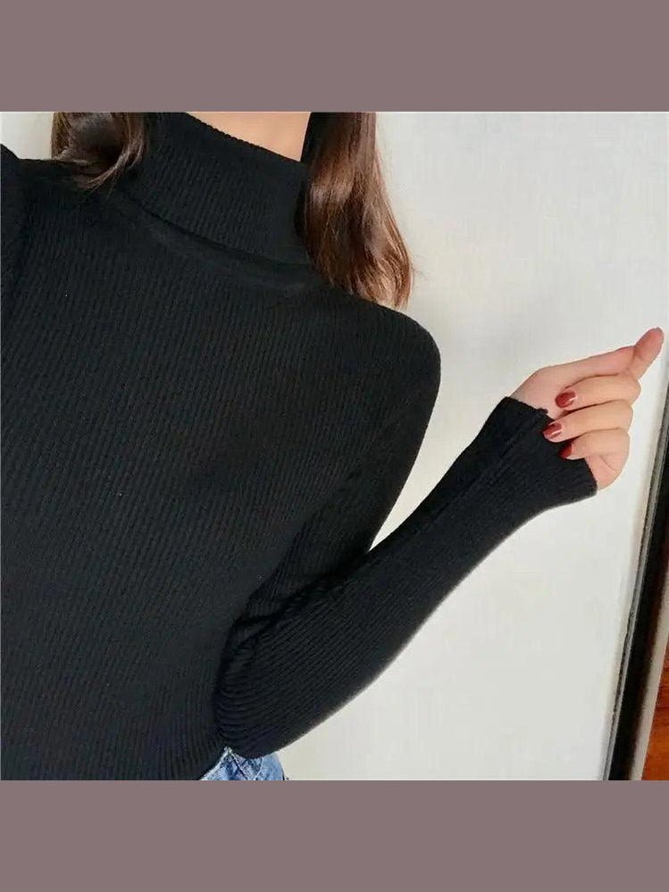 Vintage Style Autumn Winter Thick Sweater For Women Knitted Ribbed Pullover Sweater Long Sleeve Turtleneck Slim Jumper Soft Warm Pullover - Courbe et Compagnie