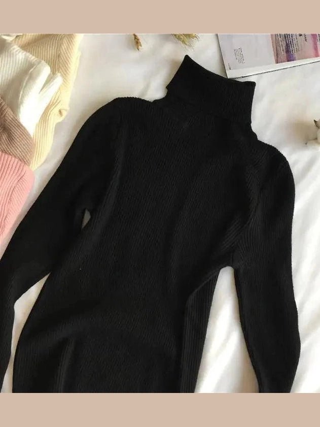 Vintage Style Autumn Winter Thick Sweater For Women Knitted Ribbed Pullover Sweater Long Sleeve Turtleneck Slim Jumper Soft Warm Pullover - Courbe et Compagnie