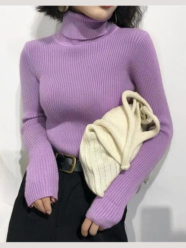 Vintage Style Autumn Winter Thick Sweater For Women Knitted Ribbed Pullover Sweater Long Sleeve Turtleneck Slim Jumper Soft Warm Pullover - Courbe et Compagnie