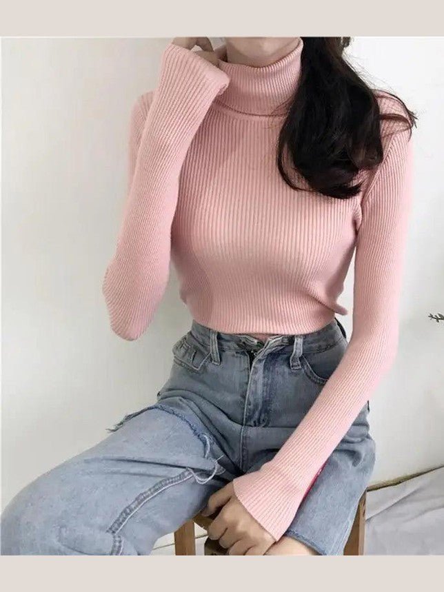 Vintage Style Autumn Winter Thick Sweater For Women Knitted Ribbed Pullover Sweater Long Sleeve Turtleneck Slim Jumper Soft Warm Pullover - Courbe et Compagnie