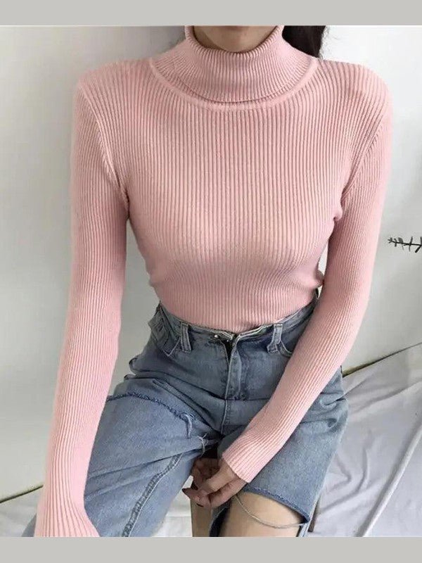 Vintage Style Autumn Winter Thick Sweater For Women Knitted Ribbed Pullover Sweater Long Sleeve Turtleneck Slim Jumper Soft Warm Pullover - Courbe et Compagnie