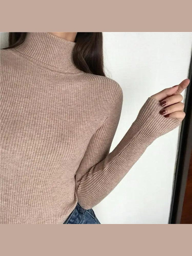 Vintage Style Autumn Winter Thick Sweater For Women Knitted Ribbed Pullover Sweater Long Sleeve Turtleneck Slim Jumper Soft Warm Pullover - Courbe et Compagnie