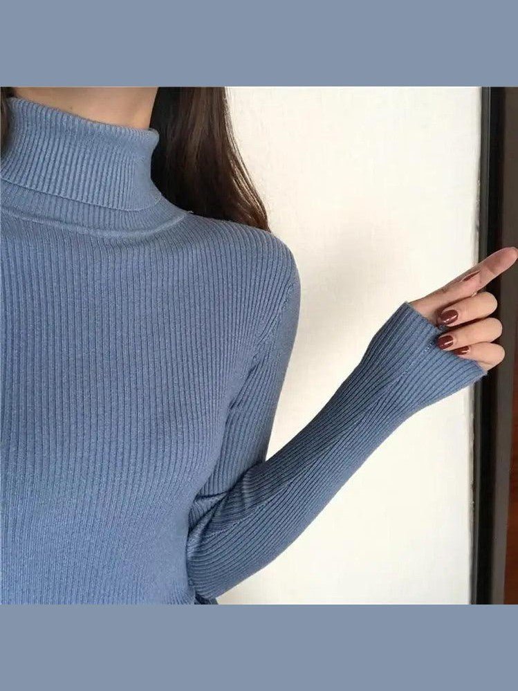 Vintage Style Autumn Winter Thick Sweater For Women Knitted Ribbed Pullover Sweater Long Sleeve Turtleneck Slim Jumper Soft Warm Pullover - Courbe et Compagnie