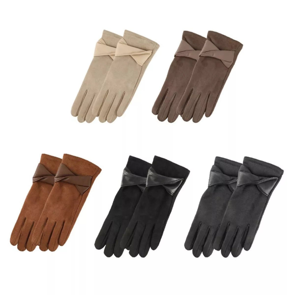 Warm Leather Trimmed Suede Gloves One Size 8.9 Inch Length - Courbe et Compagnie
