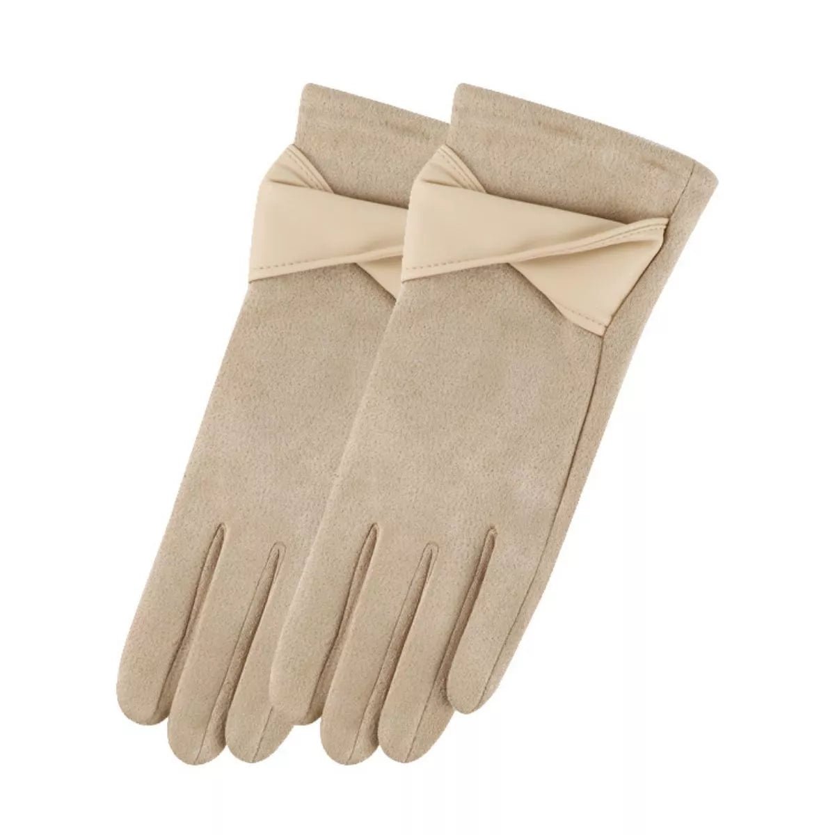 Warm Leather Trimmed Suede Gloves One Size 8.9 Inch Length - Courbe et Compagnie