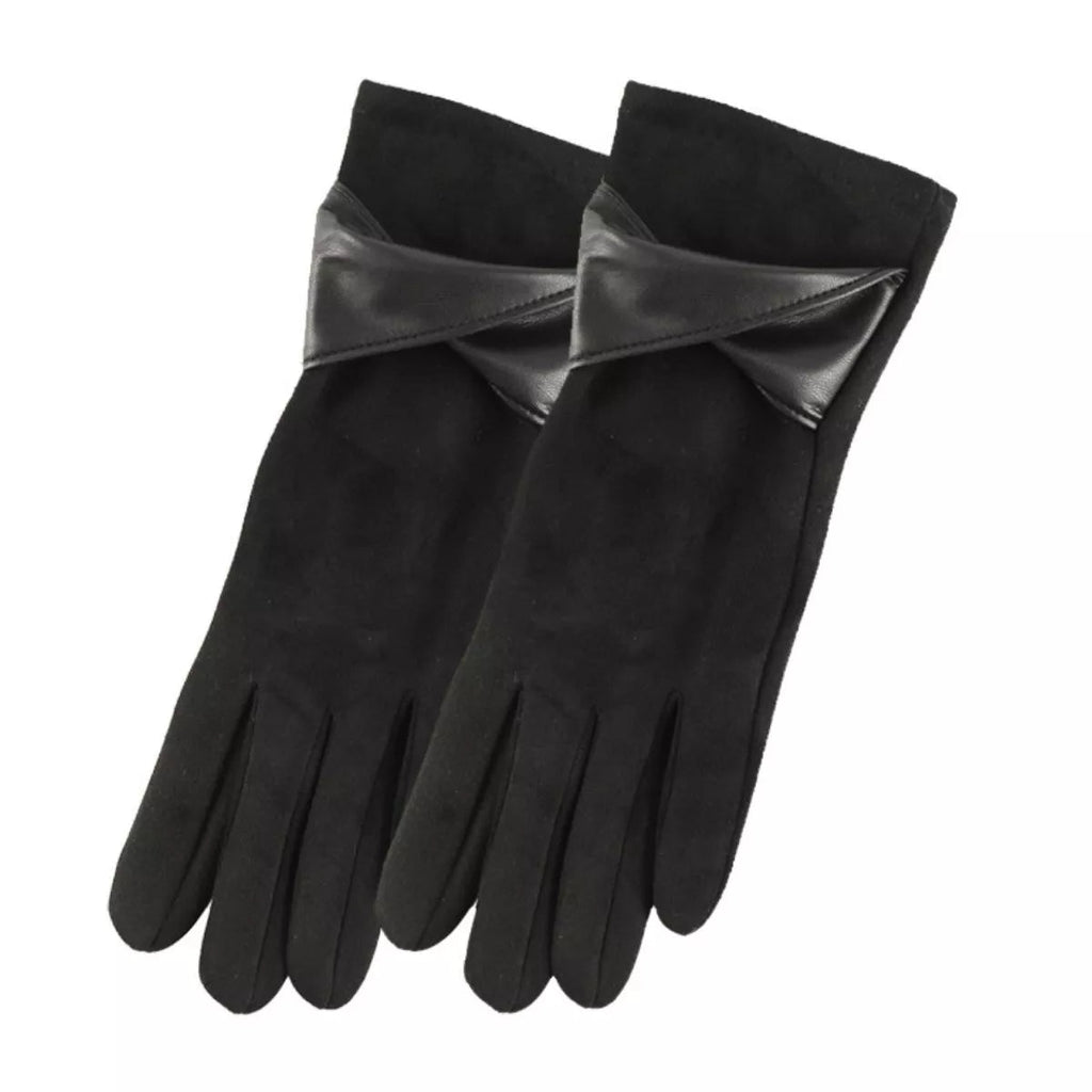 Warm Leather Trimmed Suede Gloves One Size 8.9 Inch Length - Courbe et Compagnie