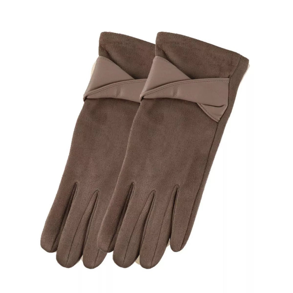 Warm Leather Trimmed Suede Gloves One Size 8.9 Inch Length - Courbe et Compagnie