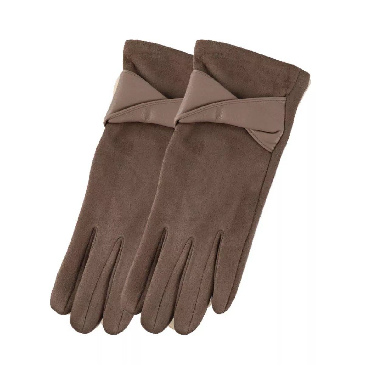 Warm Leather Trimmed Suede Gloves One Size 8.9 Inch Length - Courbe et Compagnie