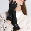 Warm Leather Trimmed Suede Gloves One Size 8.9 Inch Length - Courbe et Compagnie